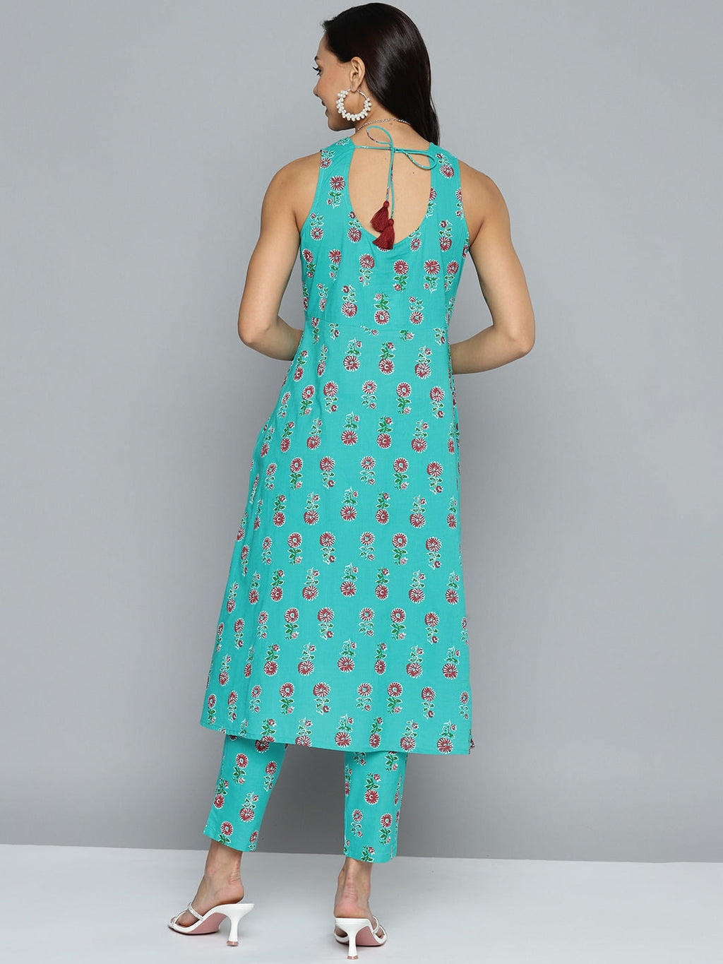 HERE&NOW Floral Printed Pure Cotton Kurta with Trousers