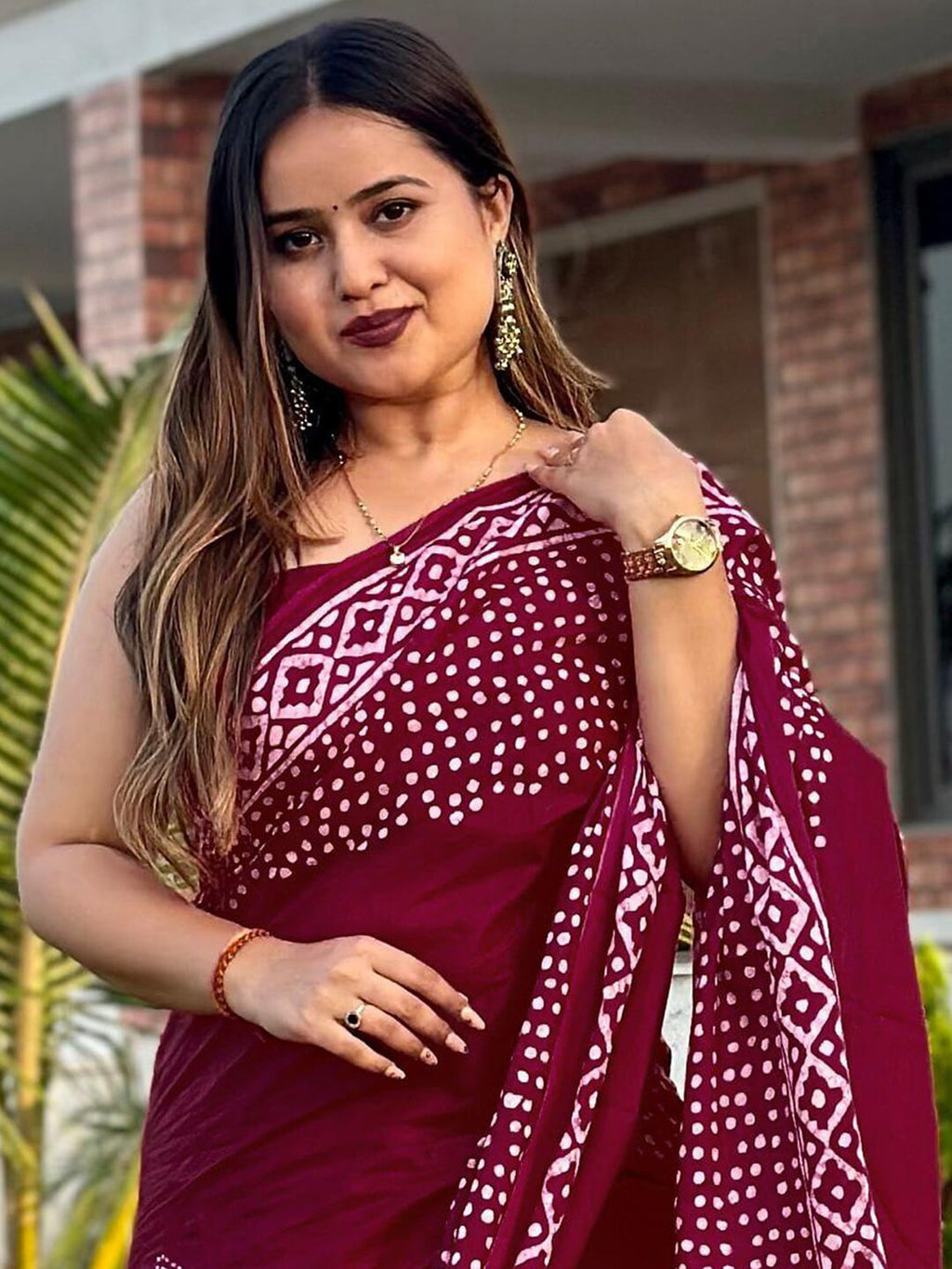 Saree Mall Pink & White Polka Dot Pure Cotton Designer Bagh Sarees