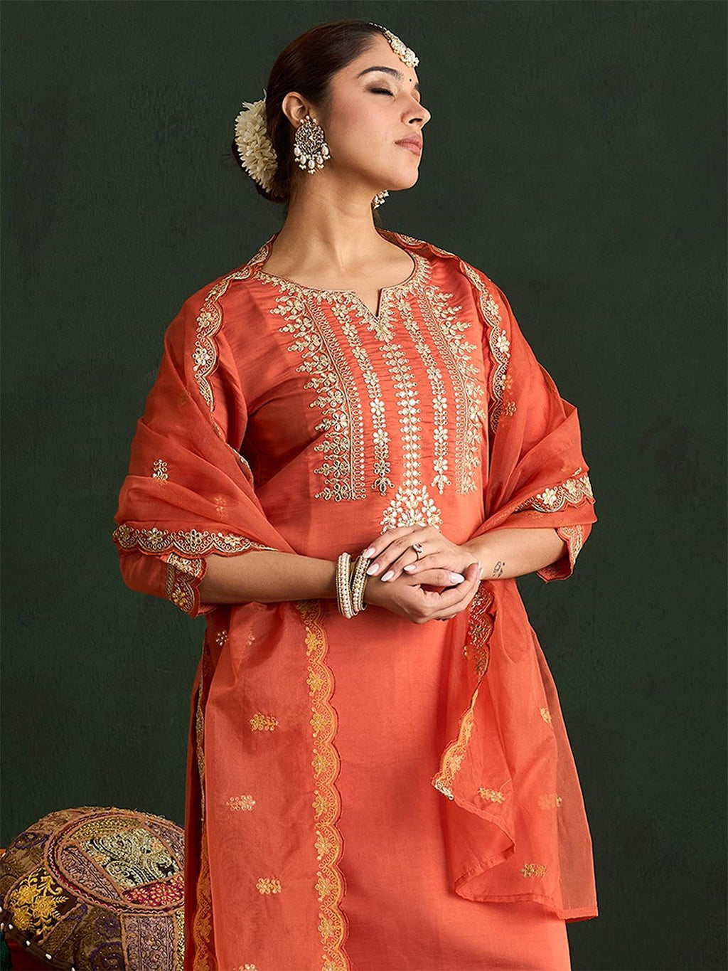 Indo Era Women Ethnic Motifs Embroidered Regular Gotta Patti Kurta with Trousers & With Dupatta