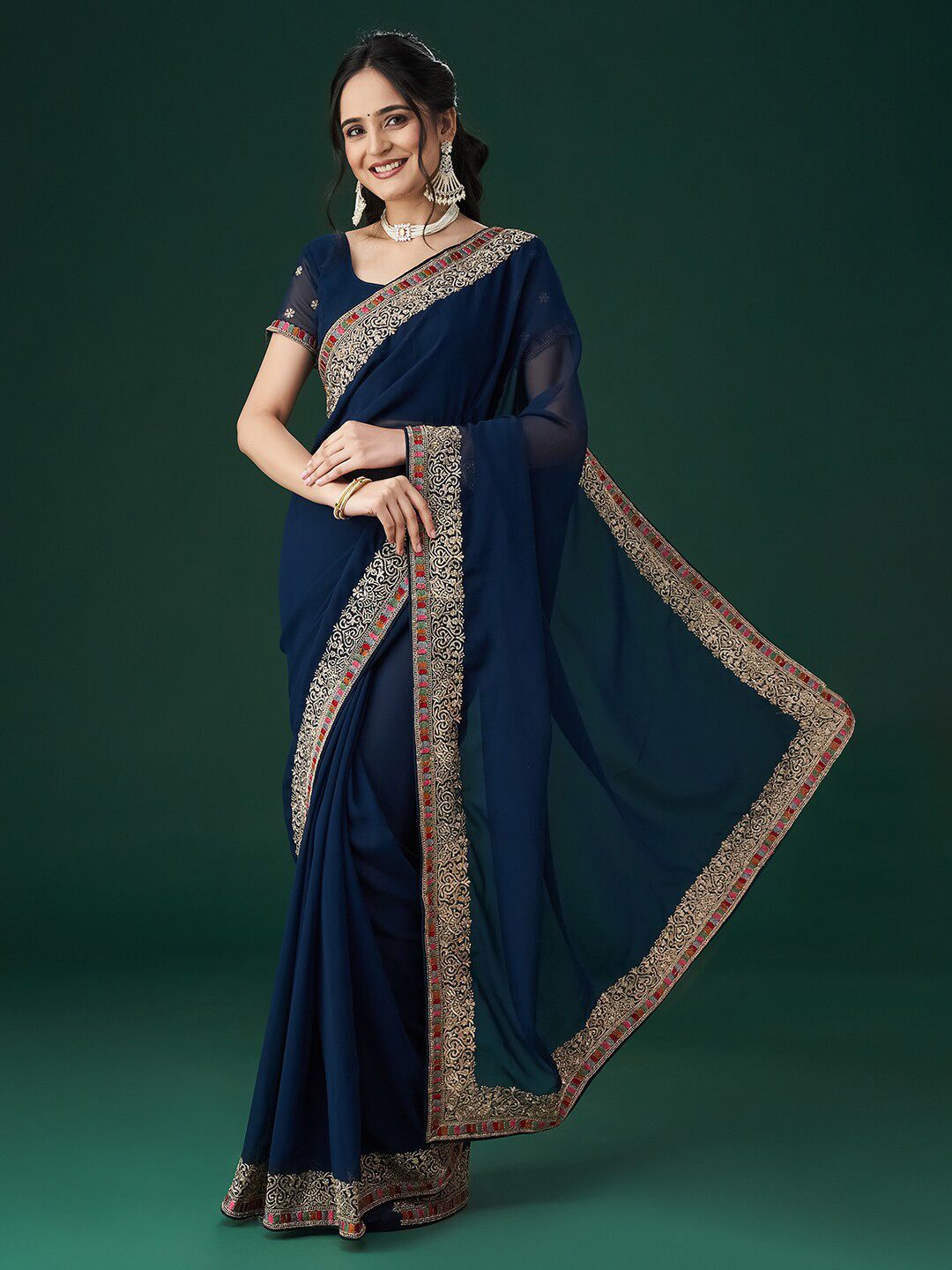 kasee Ethnic Motifs Embroidered Bordered Saree