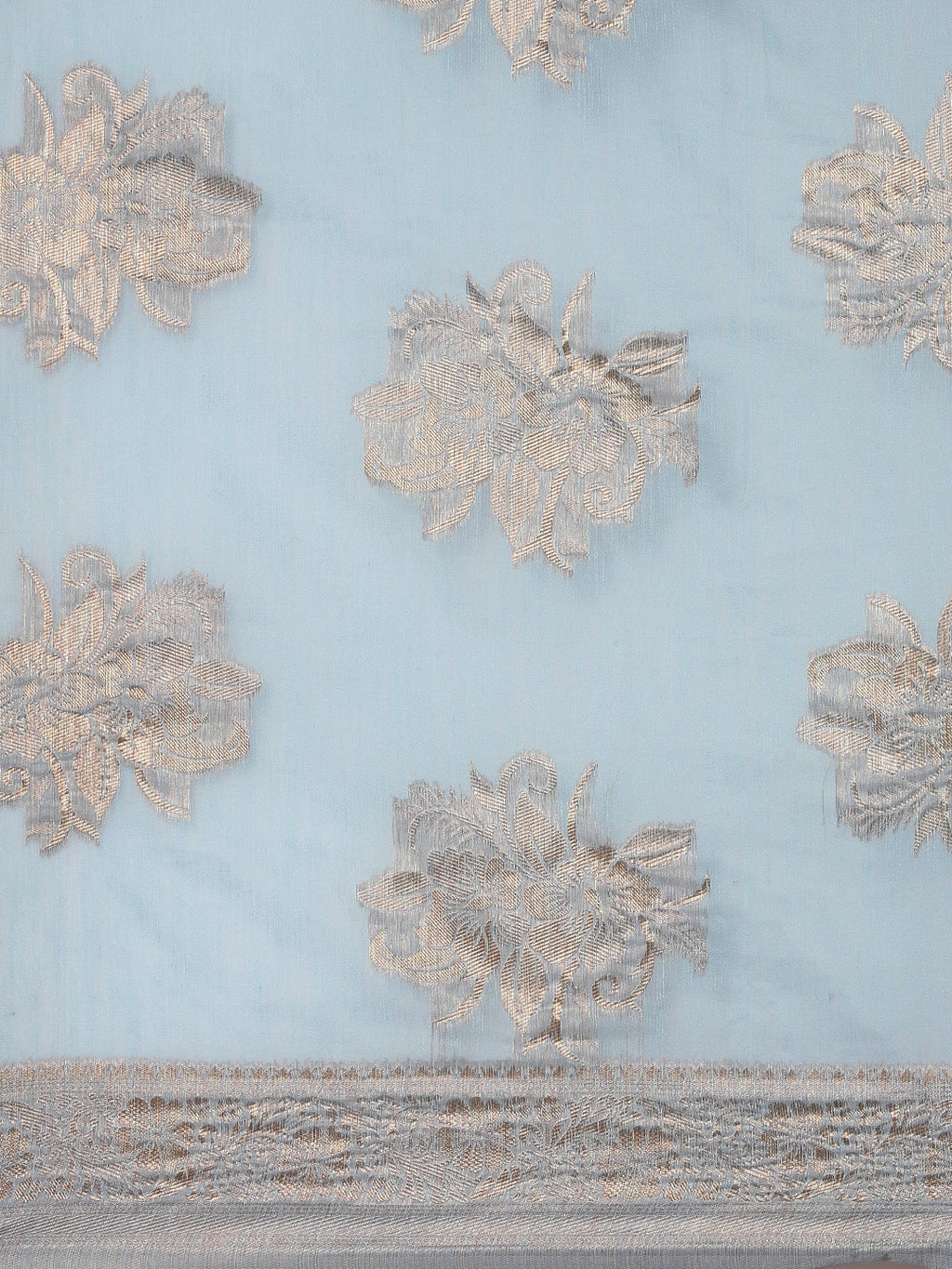 Saree Mall Turquoise Blue Floral Linen Blend Banarasi Saree
