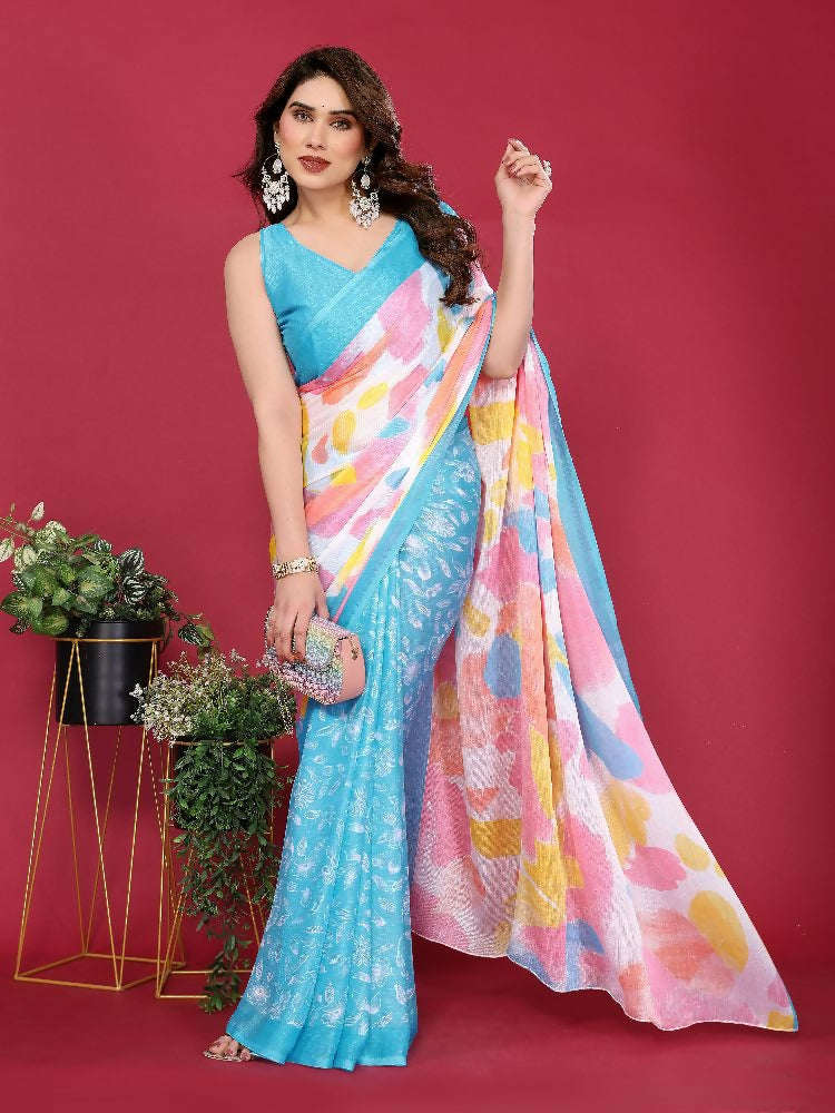 PR Fashion Sky Moss Chiffon Printed Saree