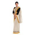 Exclusive Collection 100% Pure Cotton Off White Brown Saree With Printed Work
