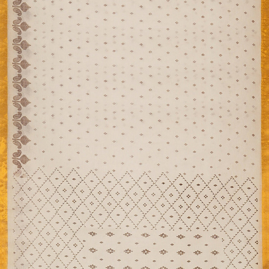 Exclusive Collection 100% Pure Cotton Off White Brown Saree With Printed Work