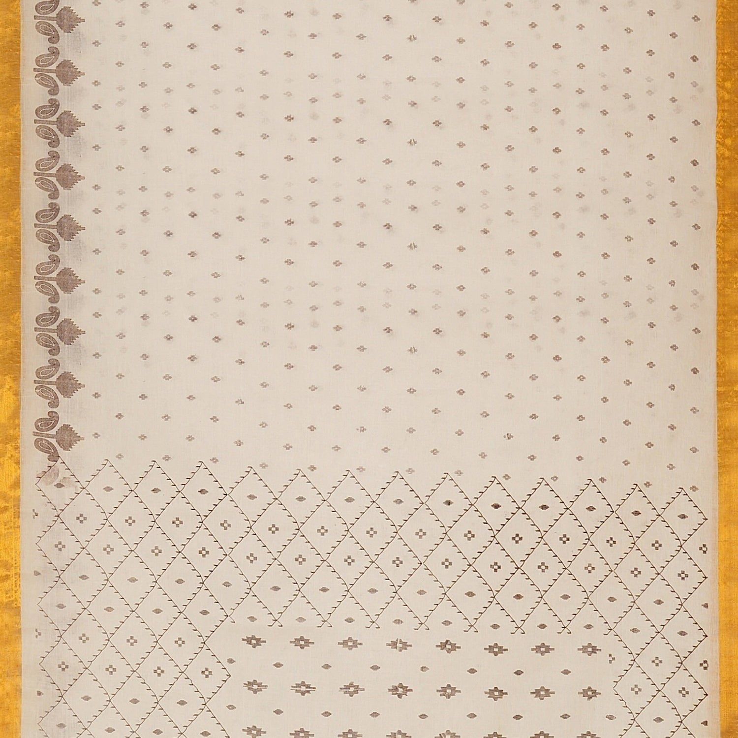 Exclusive Collection 100% Pure Cotton Off White Brown Saree With Printed Work