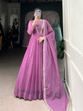 Lorenvalley Lavender Silver Glory Hotfix With Sequins and Thread Embroidery Work Lace Touch Up Gown with Dupatta