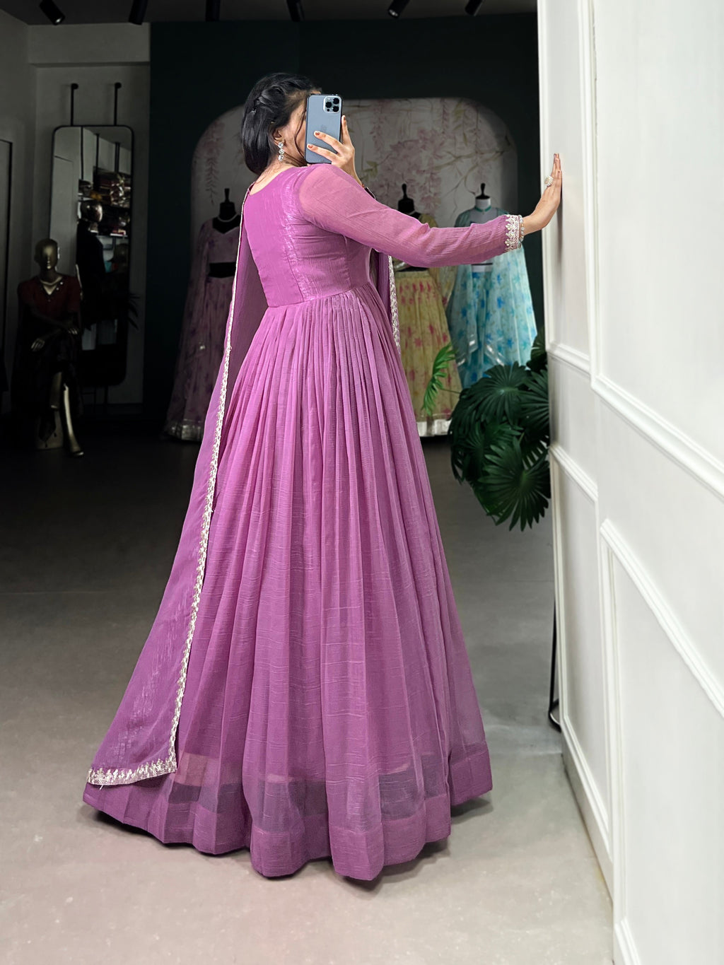 Lorenvalley Lavender Silver Glory Hotfix With Sequins and Thread Embroidery Work Lace Touch Up Gown with Dupatta