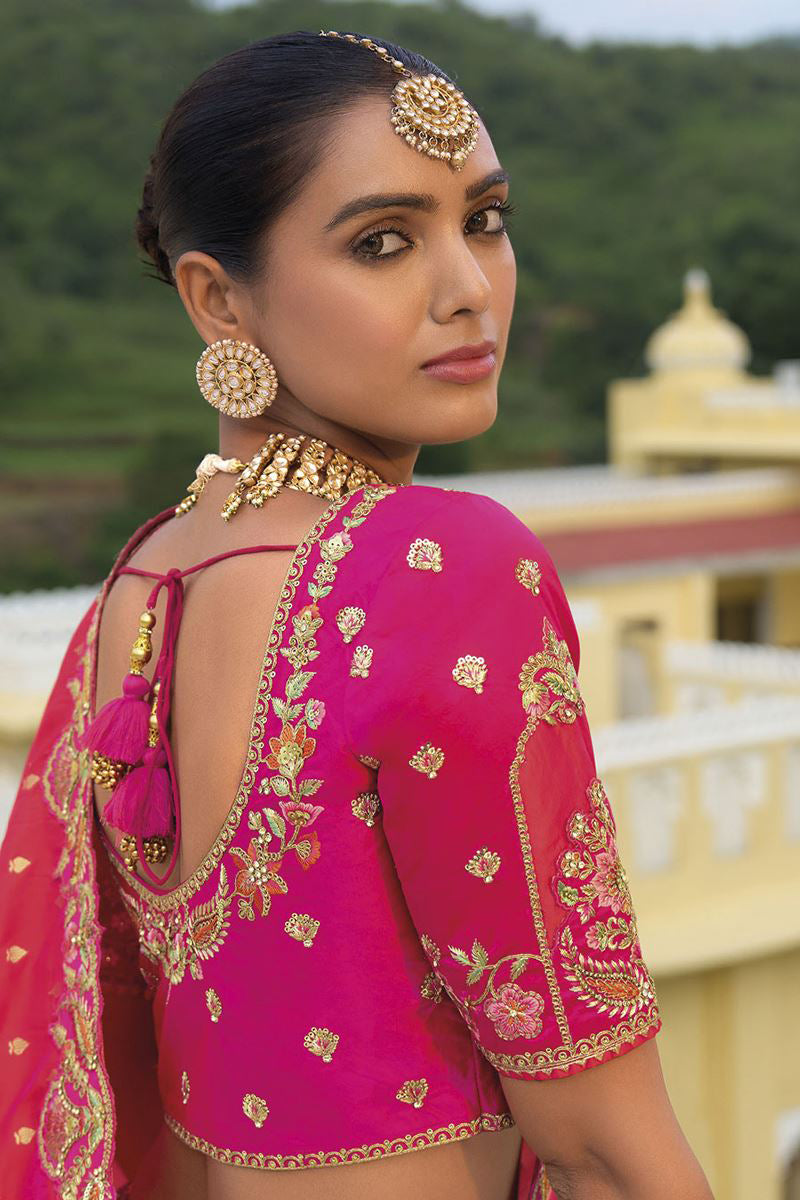 Monjolika Fashion Designer Silk Rani Pink Color Bridal Wear Khatli Work Readymade Lehenga Choli
