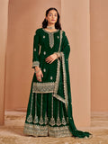 Monjolika Fashion Green Color Embroidered Santoon Georgette Salwar Suit