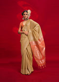 Monjolika Fashion Beige Color Weaving Silk Traditional Saree For Classic Look