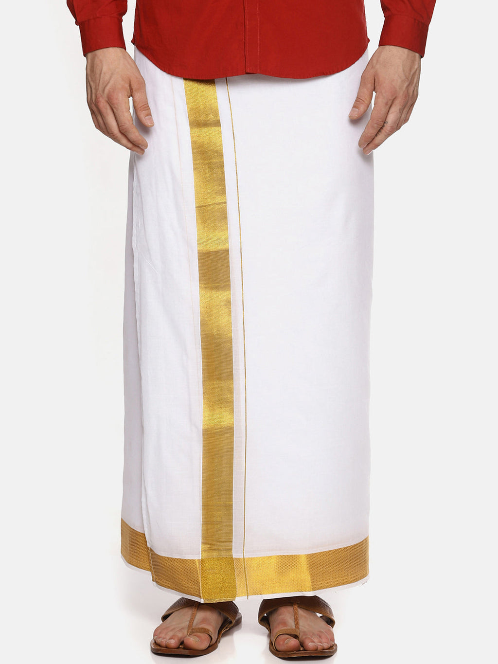 Sethukrishna Men White Solid Double Layer Readymade Dhoti