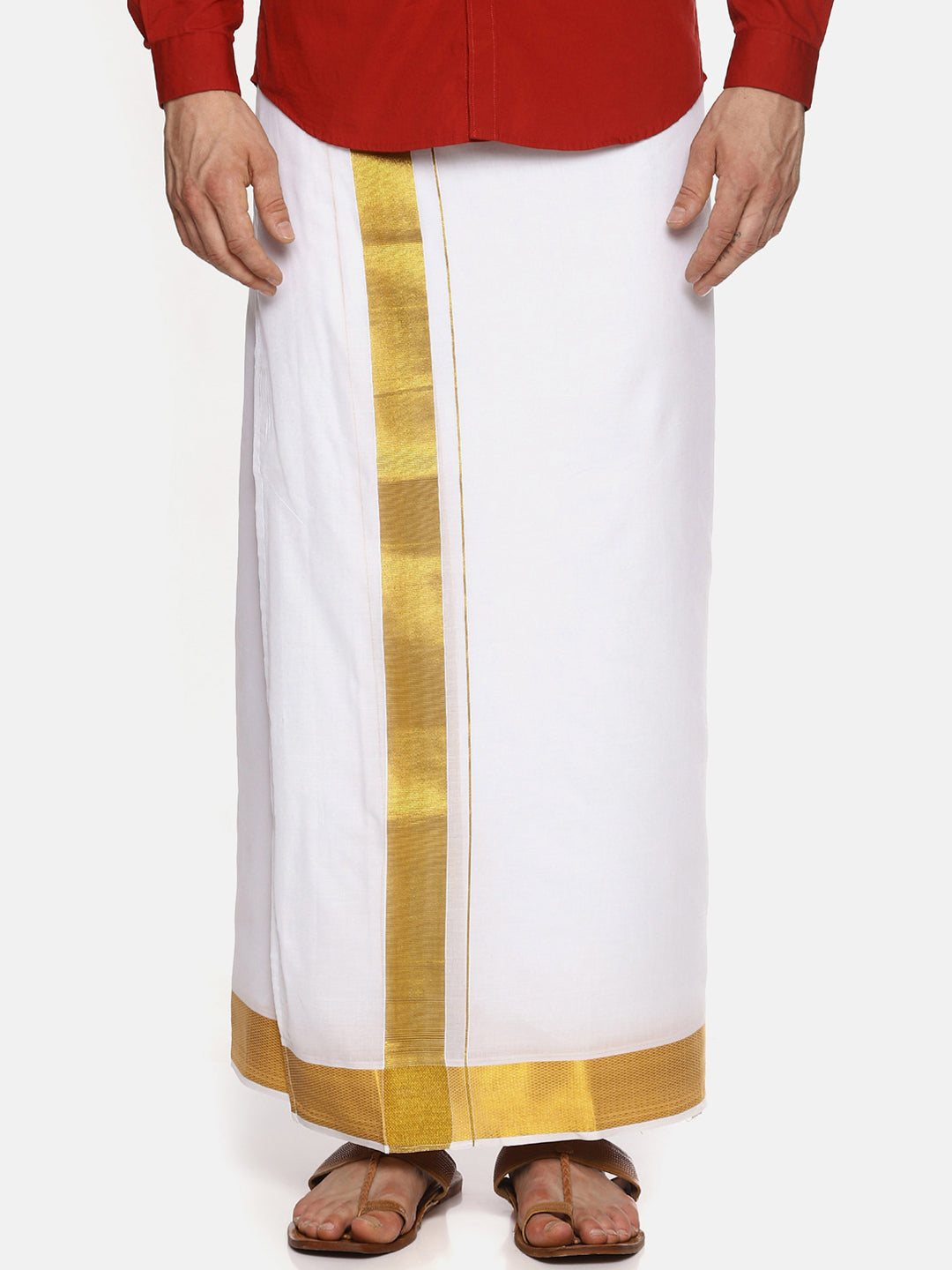 Sethukrishna Men White Solid Double Layer Readymade Dhoti