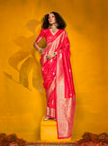 Monjolika Fashion Charming Bright Red Color Silk Saree With Fine Zari Weave