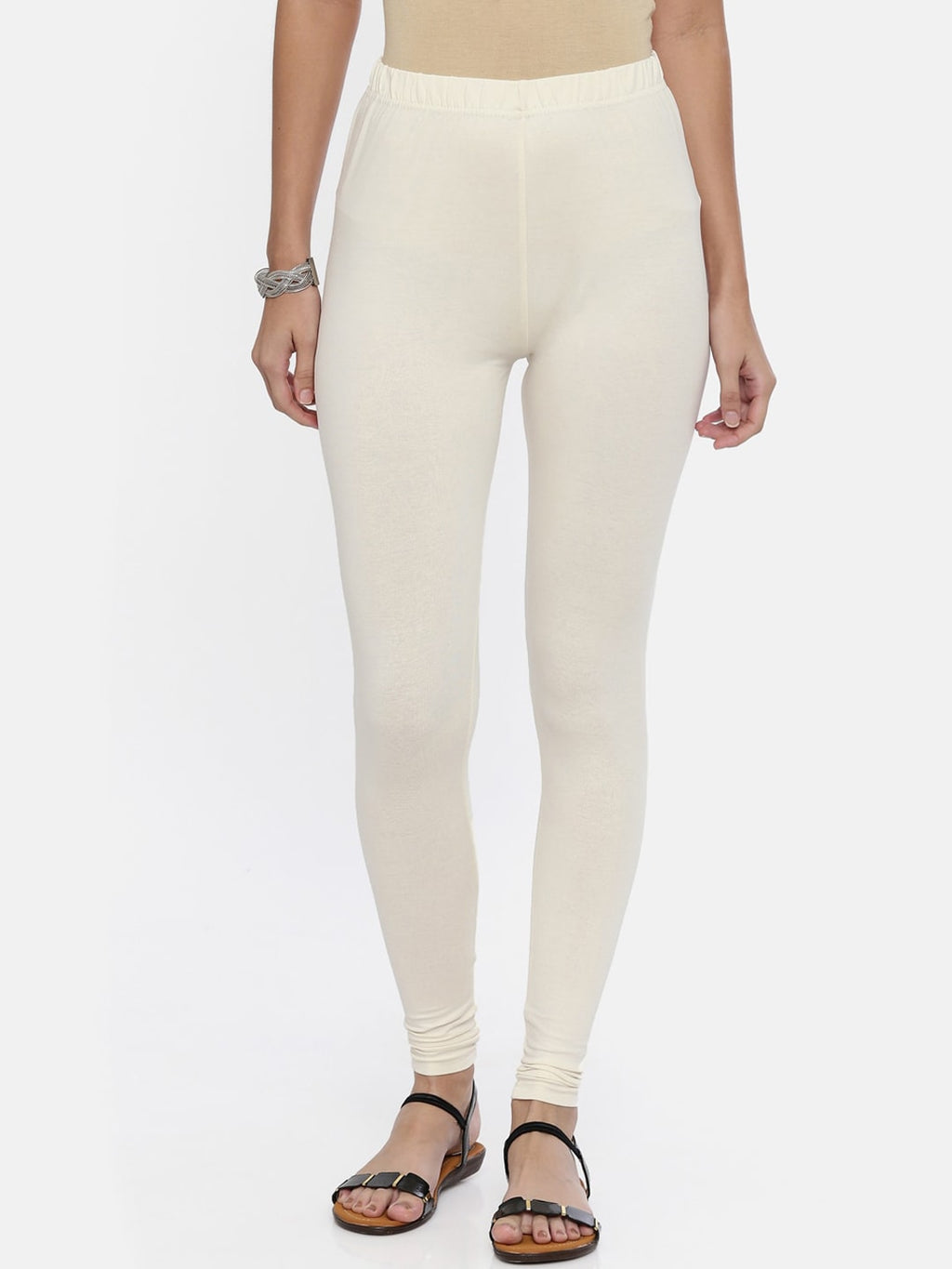 Souchii Off-White Solid Slim-Fit Churidar-Length Leggings