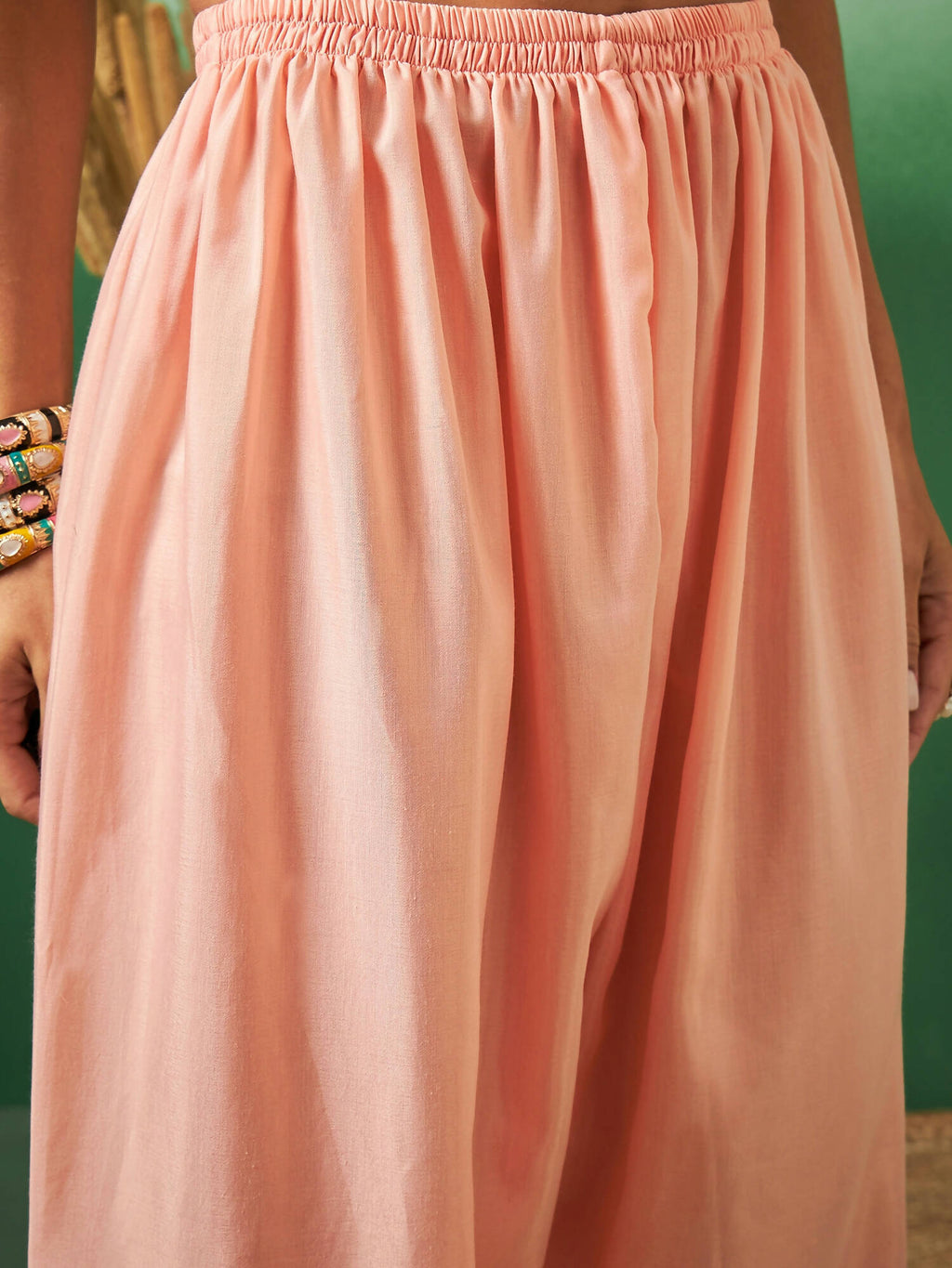 Peach Georgette Handwork Unstitched Dress Material - Hanika