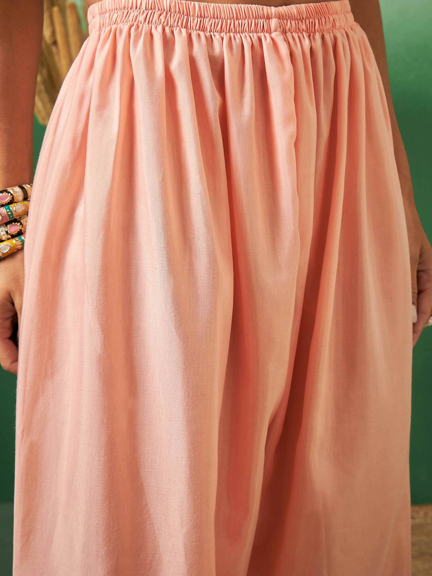 Peach Georgette Handwork Unstitched Dress Material - Hanika