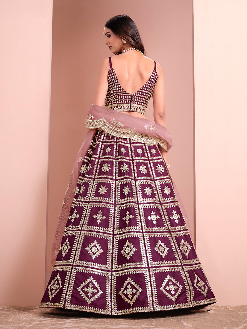 Monjolika Fashion Purple Embroidered Art Silk Trendy A Line Lehenga Choli