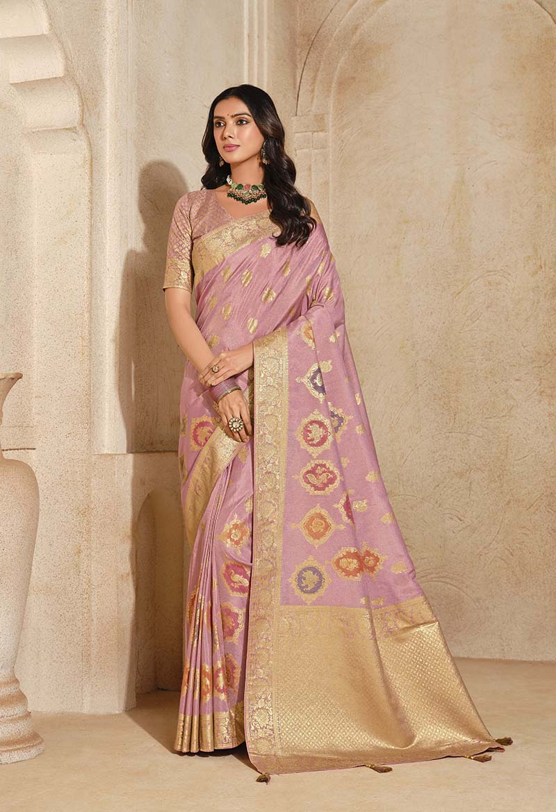 Monjolika Fashion Light Pink Color Weaving Silk Classic Saree