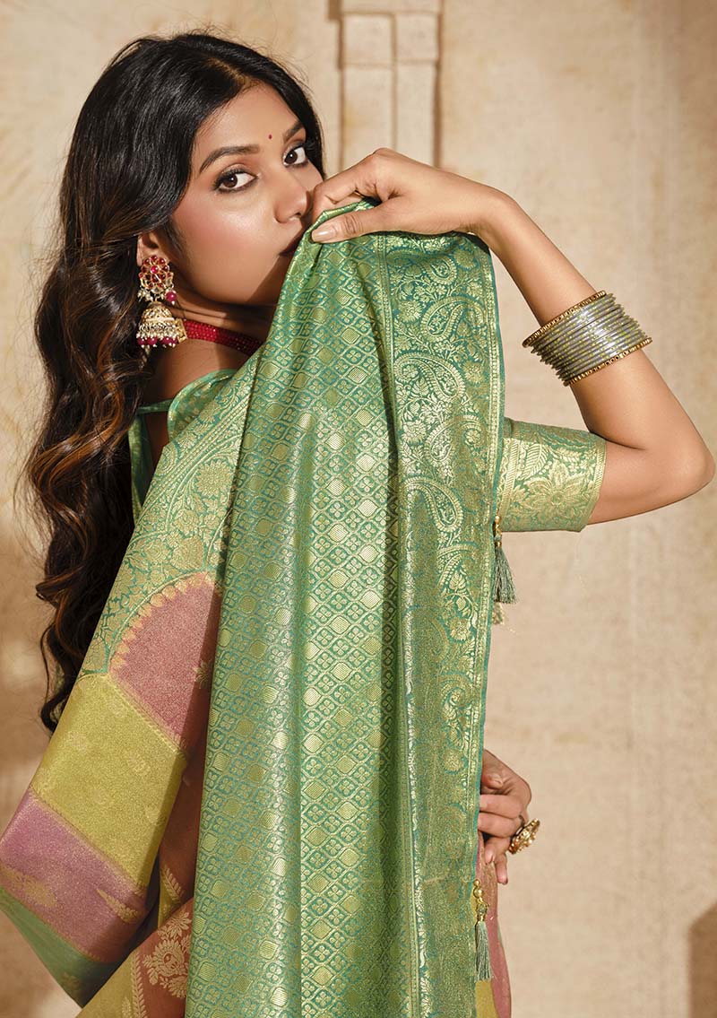 Monjolika Fashion Turquoise Color Weaving Silk Classic Saree