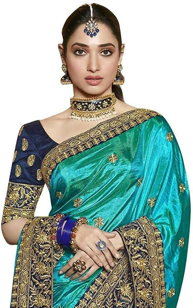 Vamika Rama Green Embroidery Sana Silk Saree