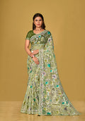 Monjolika Fashion Light Green Color Organza Brasso With Beautiful Printed Saree