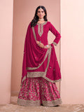 Monjolika Fashion Rani-Pink Color Embroidered Santoon Art Silk Salwar Suit