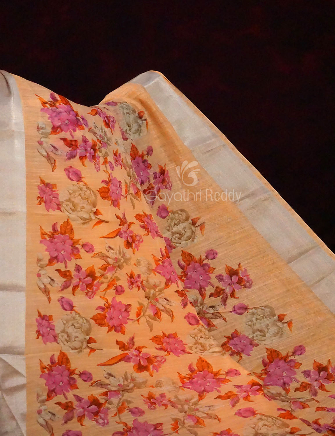 Light Orange Colour Floral Design Semi Chanderi Saree By Gayathri Reddy Designer Studio