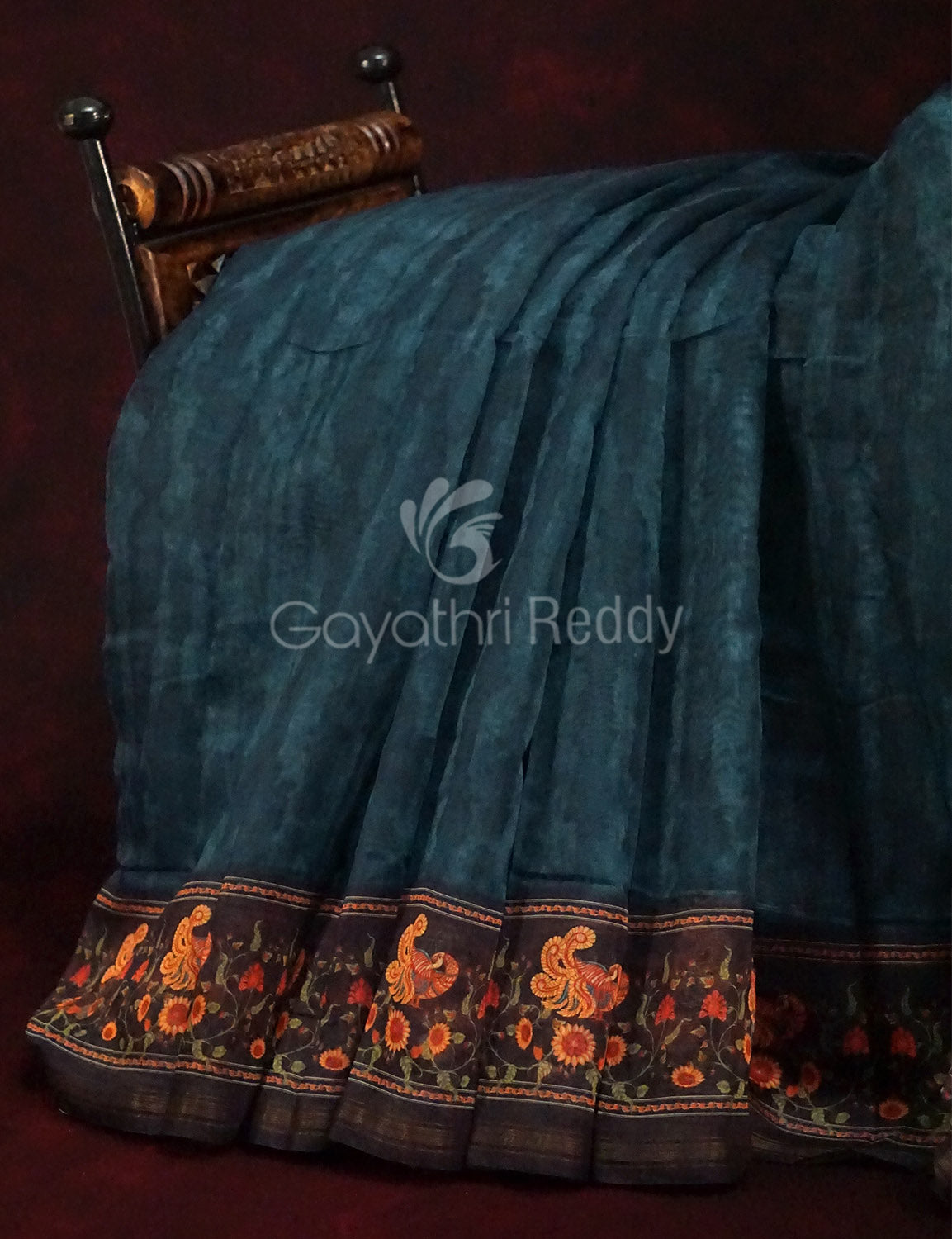 Peacock Green Colour Diamond Print Design Semi Chanderi Saree By Gayathri Reddy Designer Studio