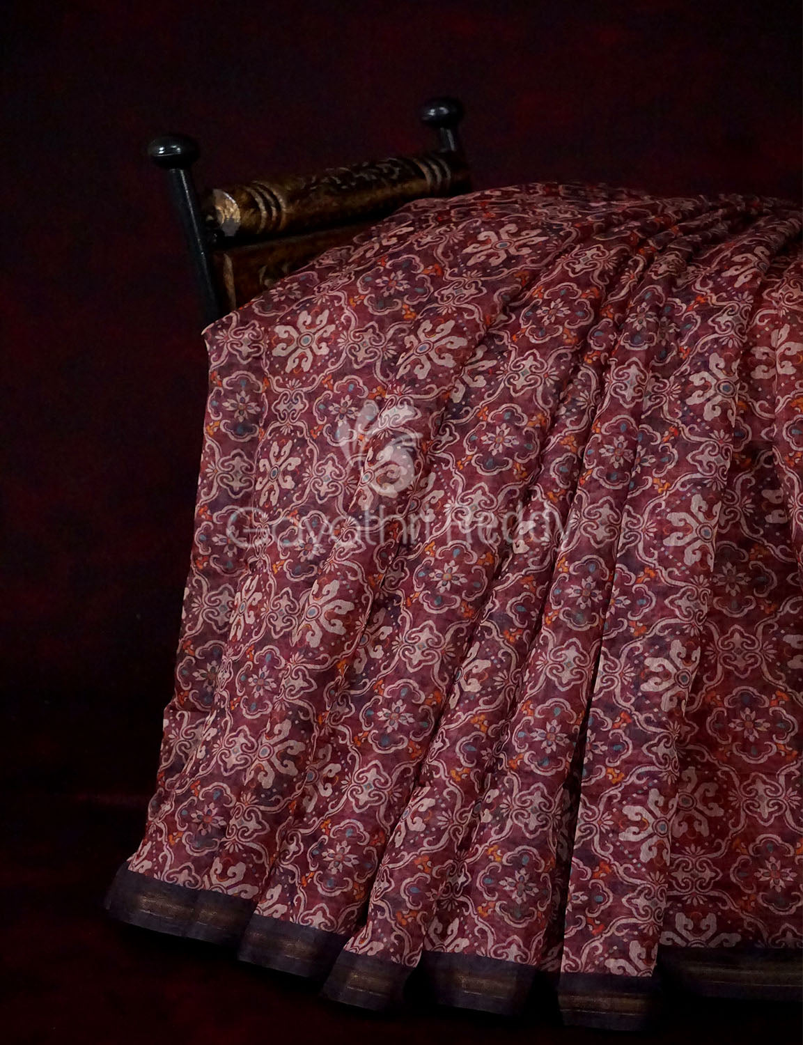 Wine Colored Floral Design Semi Chanderi Saree By Gayathri Reddy Designer Studio