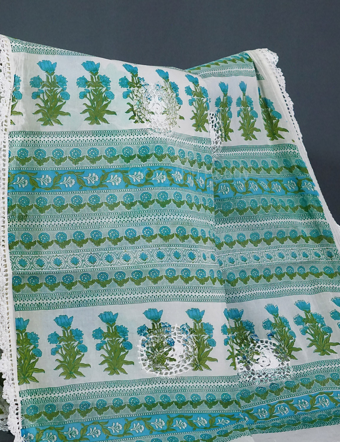 Off White Colour Block Print Crocia Mulmul Cotton Saree By Gayathri Reddy Designer Studio