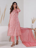 HERE&NOW Women Pink Floral Printed Pure Cotton Kurta with Trousers & With Dupatta