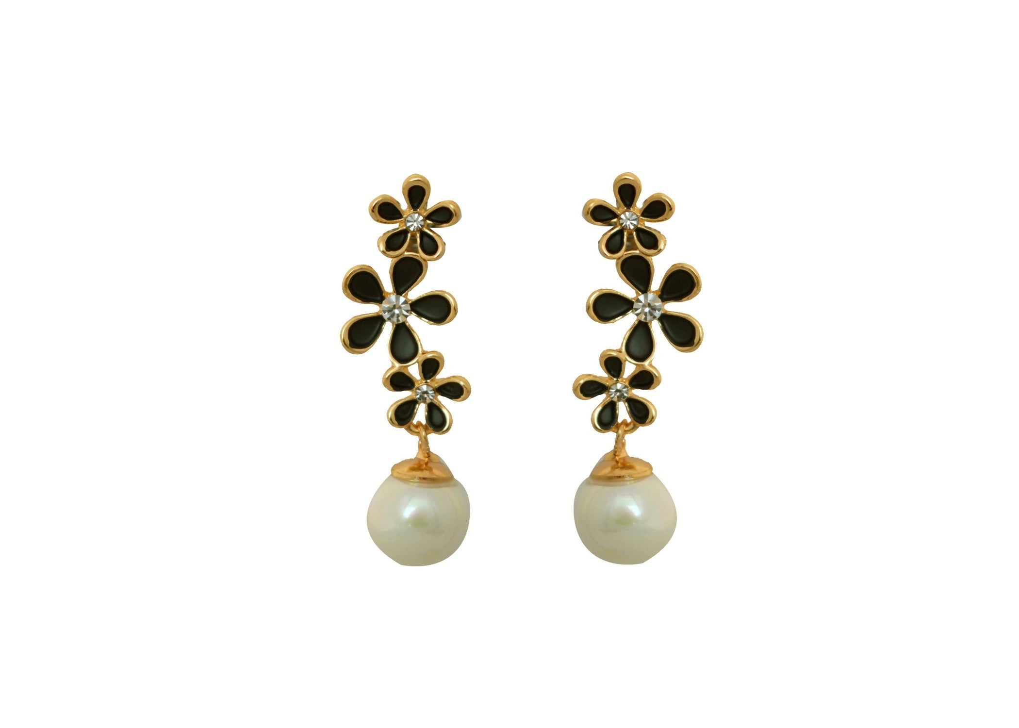 Joban Fashion Women Brass Golden White Black Ad Earrings