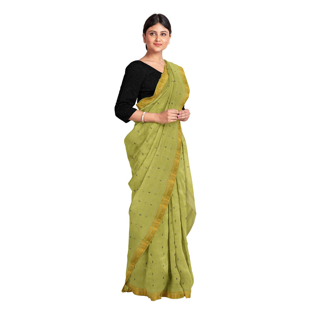 Exclusive Collection 100% Pure Cotton Green Saree With Printed Work