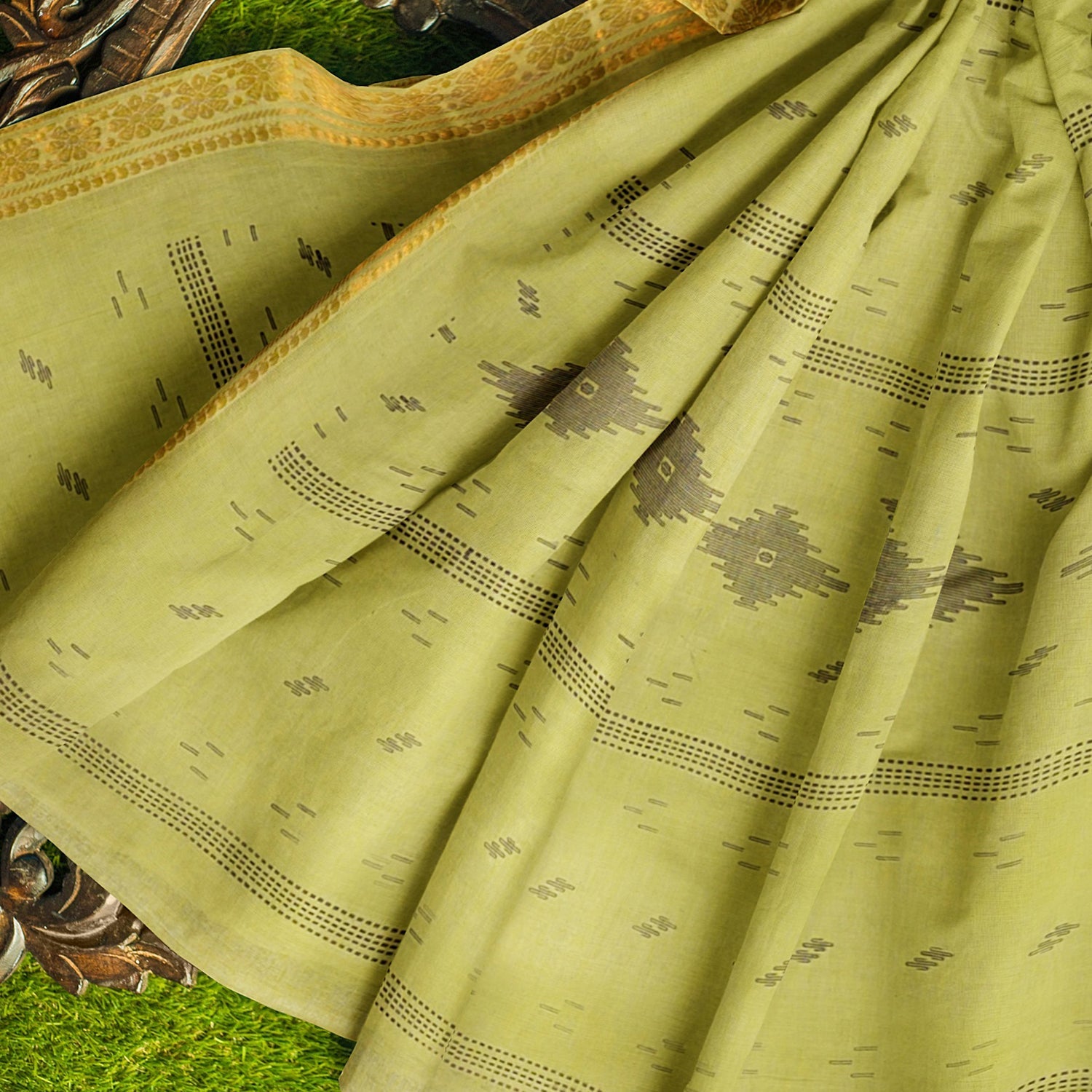 Exclusive Collection 100% Pure Cotton Green Saree With Printed Work