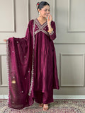 The52 Embroidered Vichitra Silk Fabric Straight Kurta, Pant and Dupatta Set