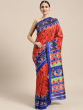 Saree Mall Red & Blue Printed Bhagalpuri Saree