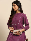 All About You Striped Pleated Sequinned Pure Cotton Kurta with Trousers