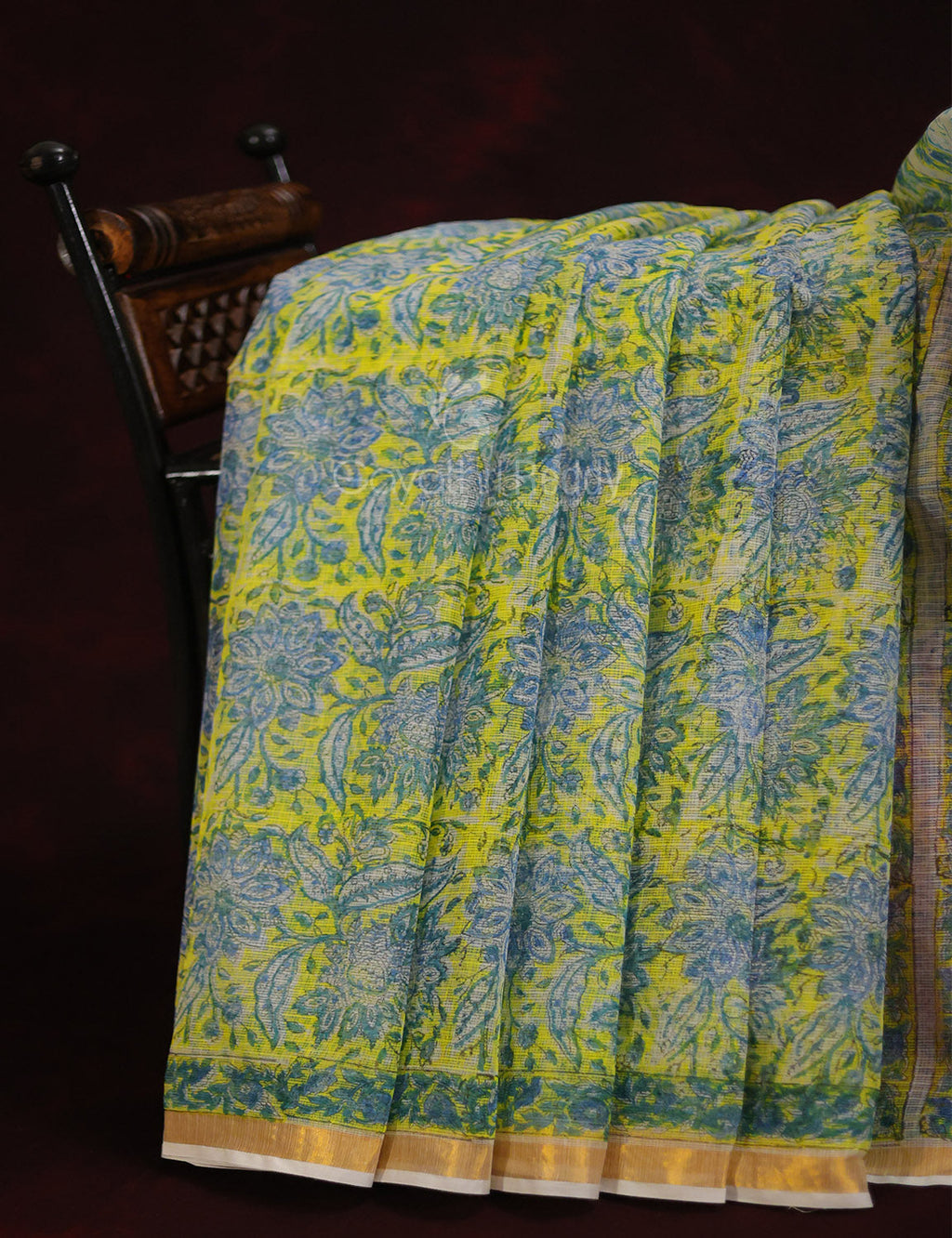 Lime Yellow Floral Design Pure Kota Cotton Saree By Gayathri Reddy Designer Studio