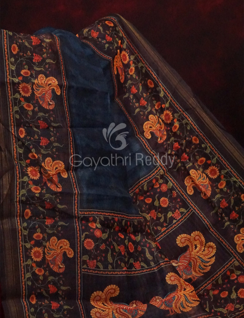 Peacock Green Colour Diamond Print Design Semi Chanderi Saree By Gayathri Reddy Designer Studio