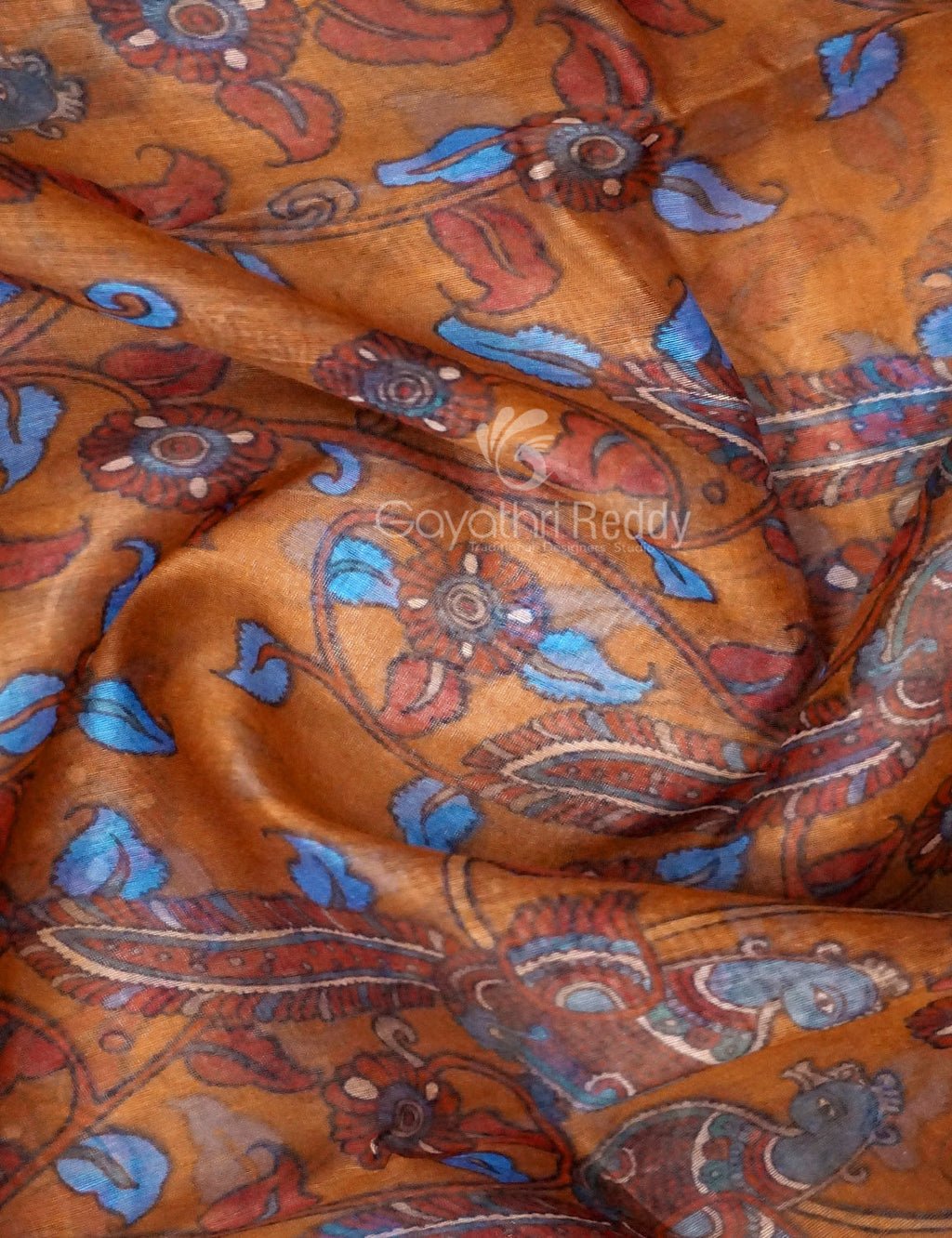 Shades of Mustard Colour Kalamkari Print Semi Chanderi Saree By Gayathri Reddy Designer Studio