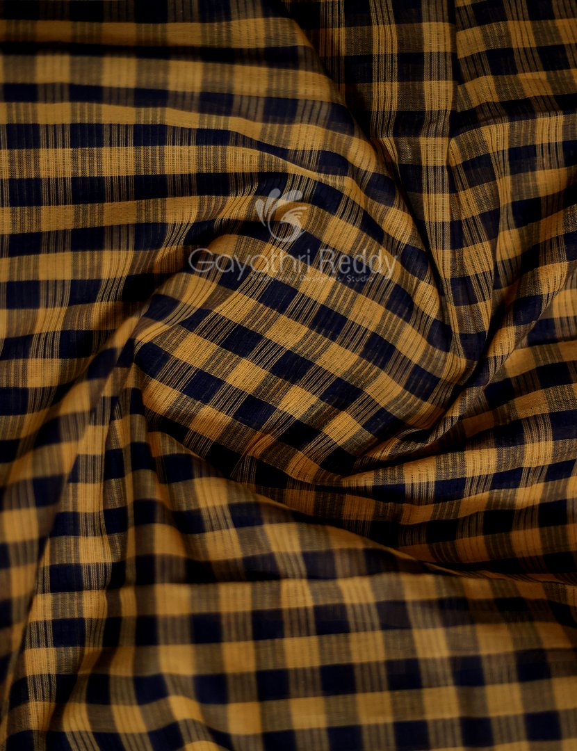 Mustard And Black With Checks Pure Mangalgiri Cotton Saree By Gayathri Reddy Designer Studio