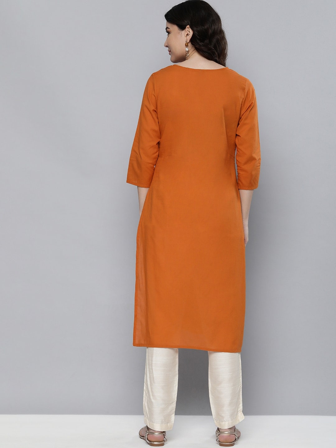 HERE&NOW Women Orange Embroidered Kurta