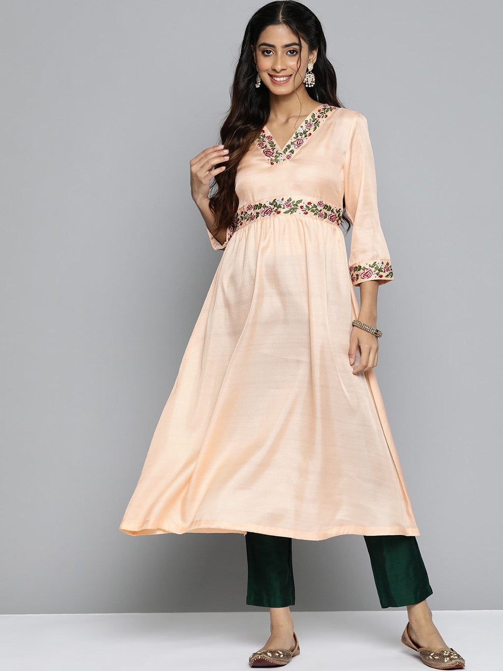 HERE&NOW Women Floral Embroidered Empire A-Line Kurta