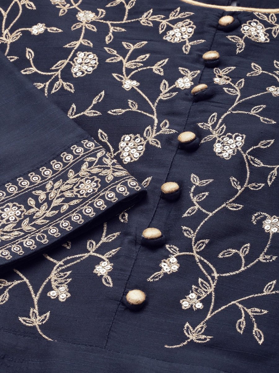All About You Women Navy Blue Embroidered Kurta with Trousers & With Dupatta