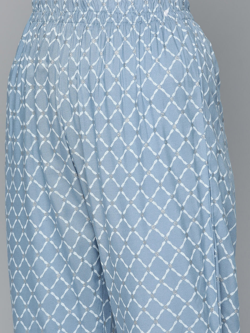 HERE&NOW Women Blue & White Ethnic Embroidered Kurta with Trousers & With Dupatta