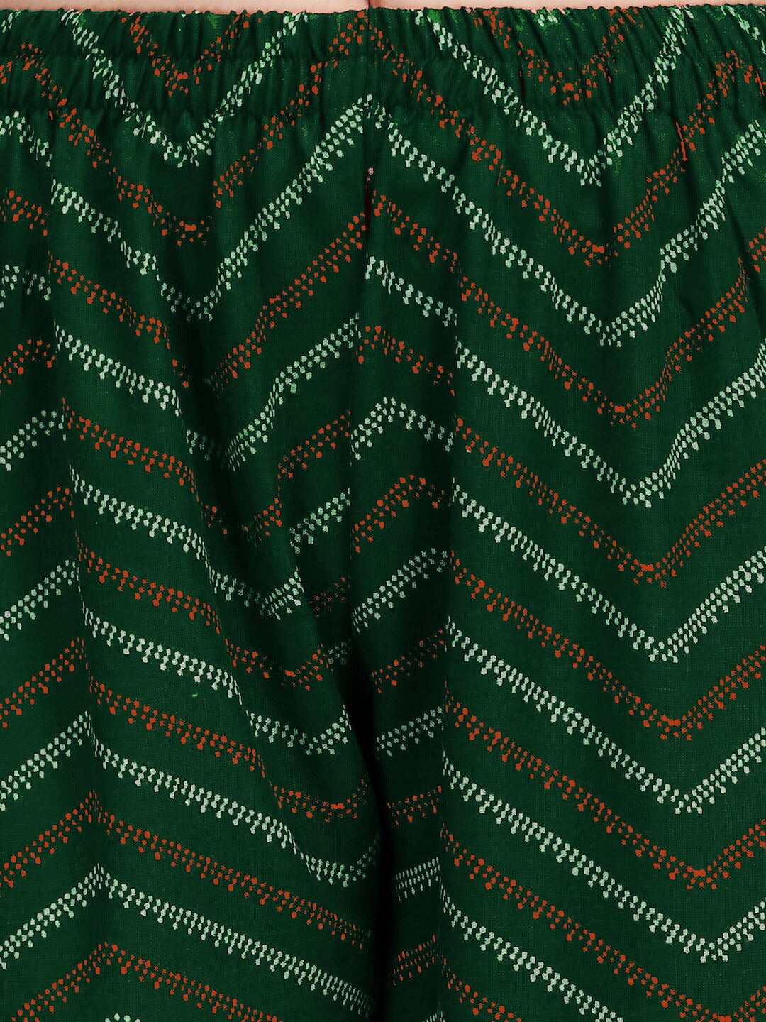 HERE&NOW Green & White Geometric Printed Pure Cotton Kurta With Trousers & Dupatta