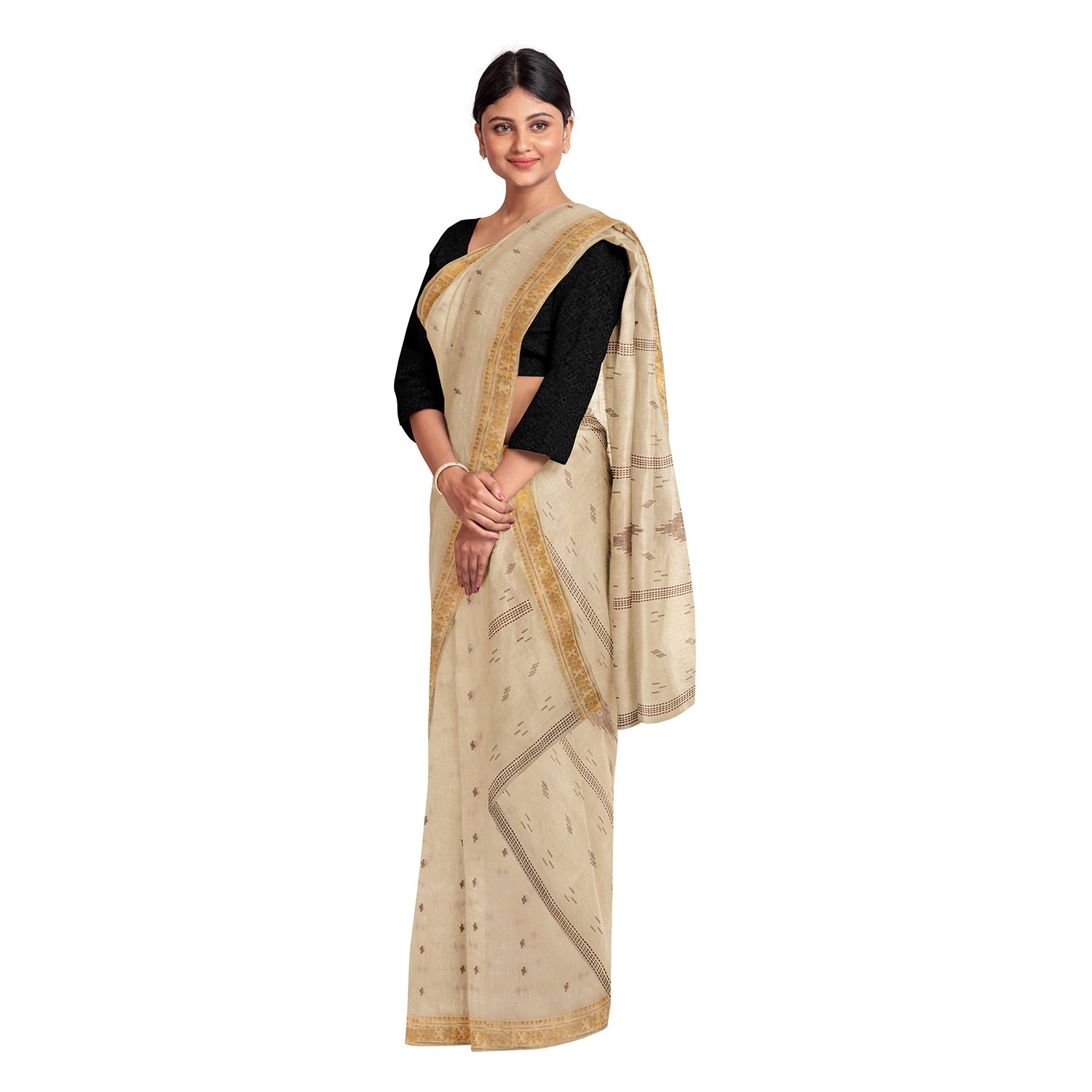 Exclusive Collection 100% Pure Cotton Light Brown Saree With Printed Work