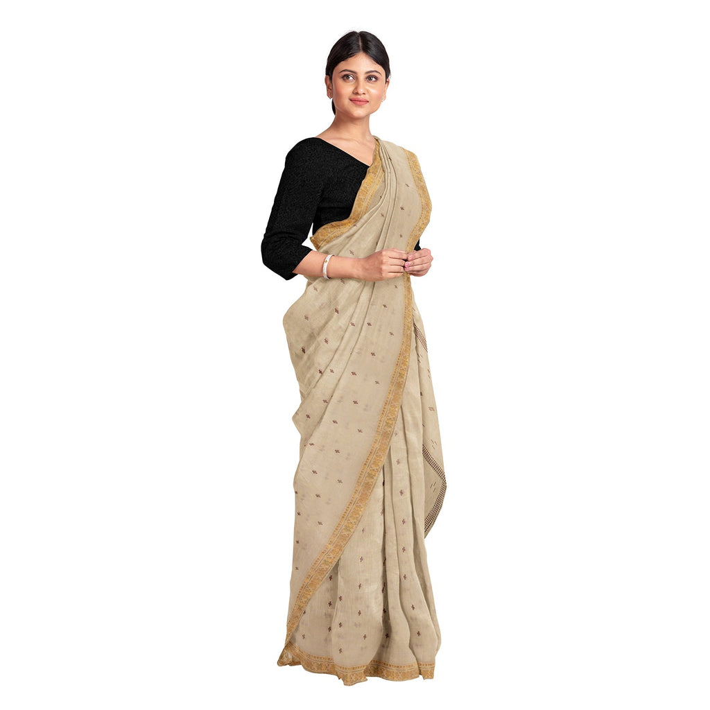 Exclusive Collection 100% Pure Cotton Light Brown Saree With Printed Work