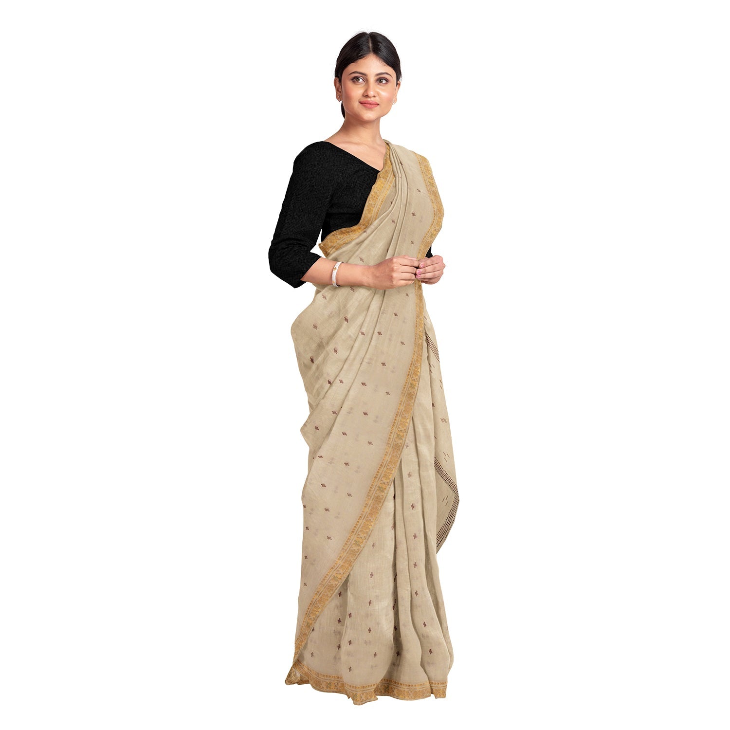 Exclusive Collection 100% Pure Cotton Light Brown Saree With Printed Work