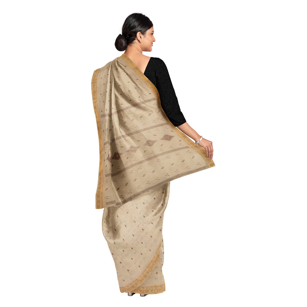 Exclusive Collection 100% Pure Cotton Light Brown Saree With Printed Work